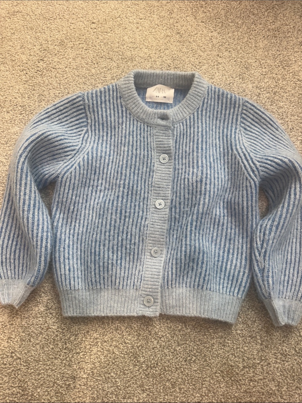 Zara Light Blue Striped Knit Cardigan